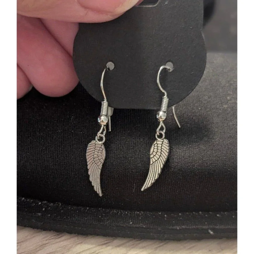 Handcrafted Silver tone Angel Wing Earrings